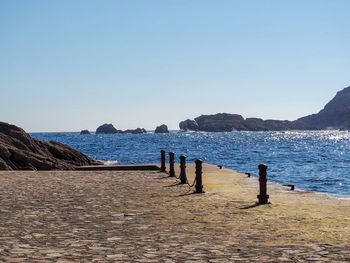 Scenic view of sea against clear sky