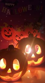 Close-up of illuminated halloween pumpkin