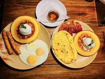High angle view of breakfast on table