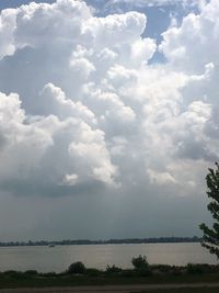 Scenic view of lake against cloudy sky