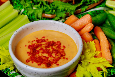 High angle view of vegetables in bowl