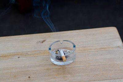 High angle view of bicycle on table