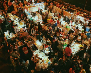 High angle view of people at market