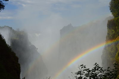 Scenic view of rainbow over mountains against sky