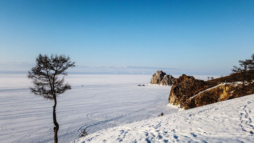 Frozen lake baikal in winter.