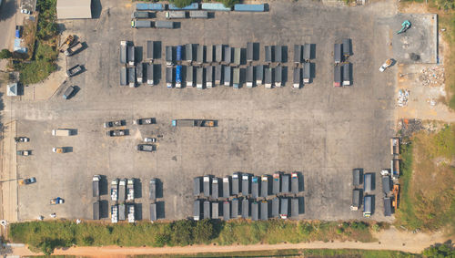 High angle view of people on road