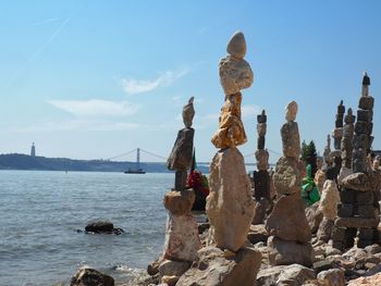 Panoramic view of sea and rocks against sky