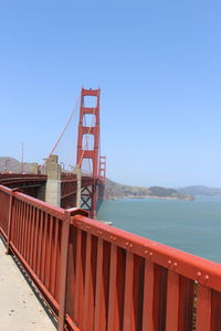 Golden gate bridge against blue sky