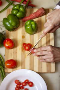 Midsection of woman preparing food on cutting board