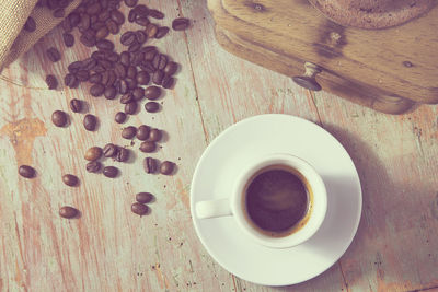 High angle view of coffee on table