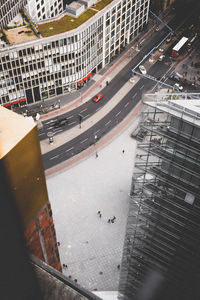 High angle view of road along buildings