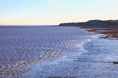 Scenic view of sea against clear sky during sunset