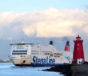 View of ship on sea against sky