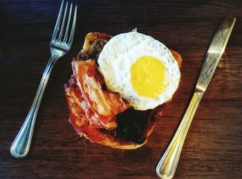 High angle view of breakfast on table