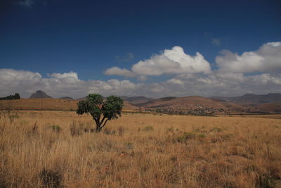 Scenic view of field against cloudy sky