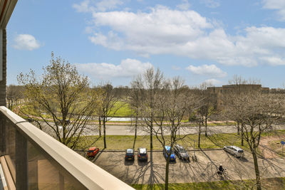 High angle view of trees on field against sky