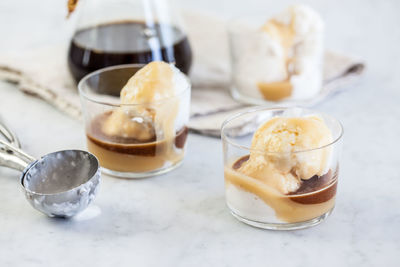 Close-up of ice cream on table