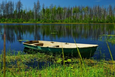 Scenic view of lake by trees against sky