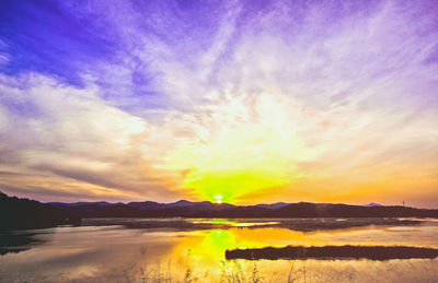 Scenic view of lake against sky during sunset