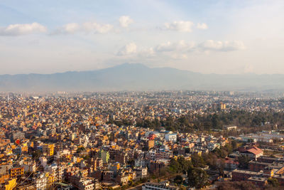 High angle view of cityscape against sky