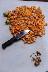 High angle view of food on table