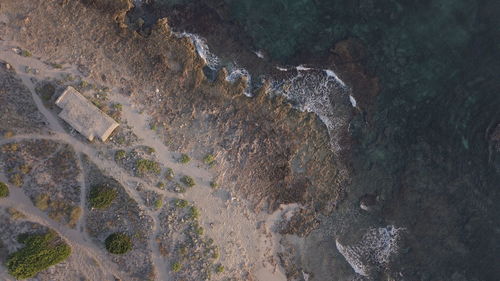 High angle view of rocks on beach