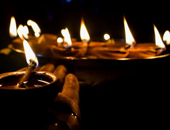 Close-up of illuminated candles