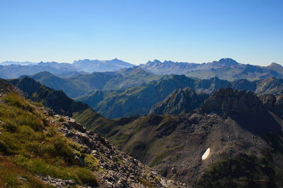 Scenic view of mountains against clear sky