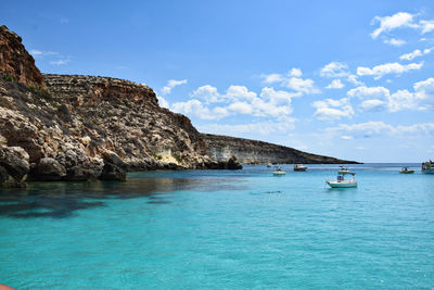 Scenic view of sea against sky- tabaccara, lampedusa island.