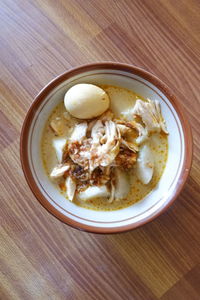 High angle view of breakfast in bowl on table