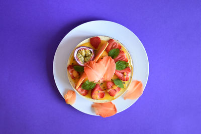 High angle view of fruit salad in plate