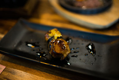 High angle view of ice cream in plate on table