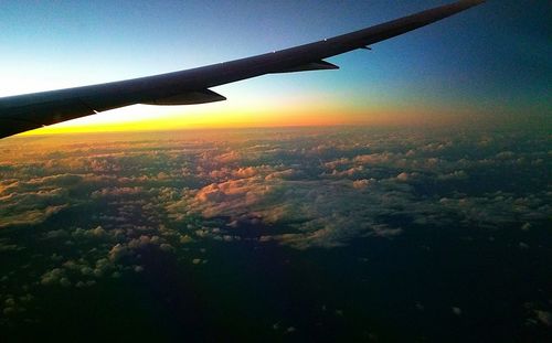 Aerial view of landscape at sunset