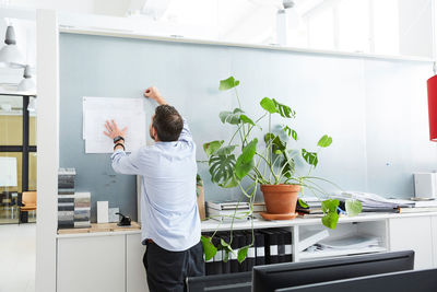 Rear view of male architect working in creative office