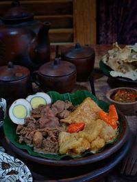 Close-up of food on table