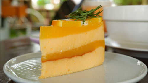 Close-up of dessert in plate on table