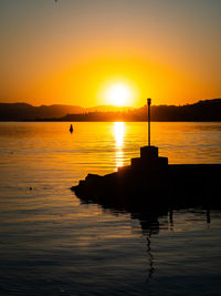 Scenic view of lake against sky during sunset