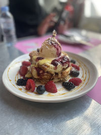 Close-up of dessert in plate on table
