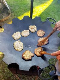 High angle view of person preparing food