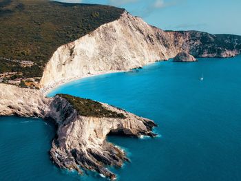 High angle view of rocks by sea