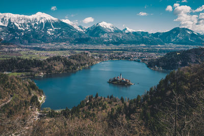 Bled lake, slovenia, mountains, snow, lake, mountain range, landscape