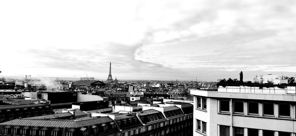 High angle view of buildings against sky