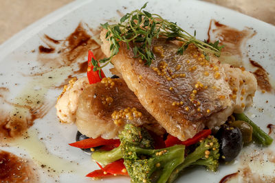 High angle view of breakfast served in plate