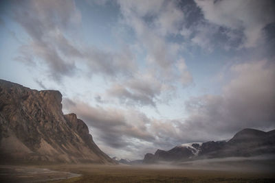 Midnight light in akshayak pass, baffin island, canada.