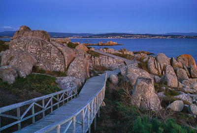 Sunset on the beautiful landscape of galicia, coastline close to o grove, spain, europe