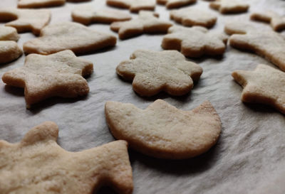 High angle view of cookies on table