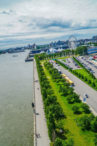 High angle view of road passing through city