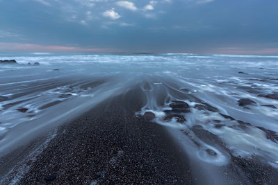 Scenic view of sea against sky during winter
