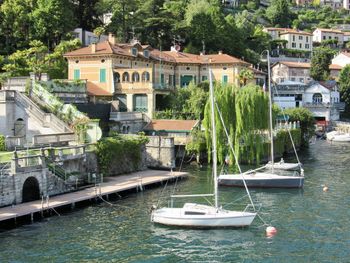 Boats moored at the waterfront