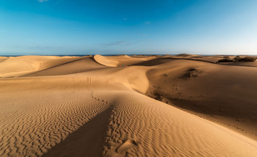 Sand dunes in desert against sky